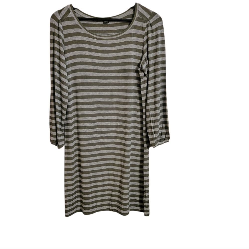 Theory Green Striped Long Sleeve Modal T Shirt Dress